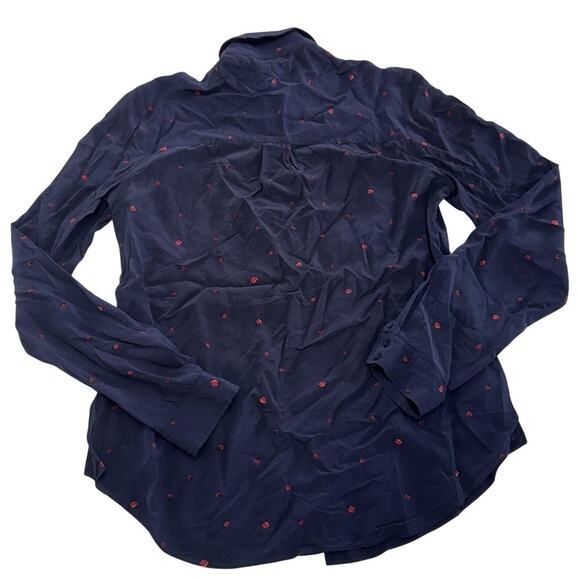Joie Shirt Womens XS Blue Ladybug Embroidered Button Down Long Sleeve Blouse - Picture 2 of 6
